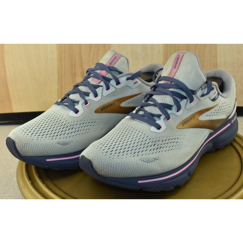 Brooks Ghost 15 Women Shoes Size 10.5 Wide Gray/Blue/Copper/Pink Running Sneaker